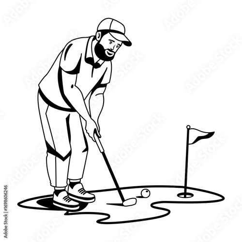 Man hitting golf aim, glyph style illustration 