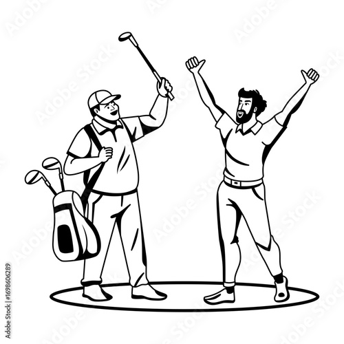 Glyph character illustration of posing golfer lady 
