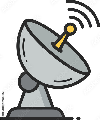 Modern Line Art Satellite Dish with Signal Waves Communication Icon