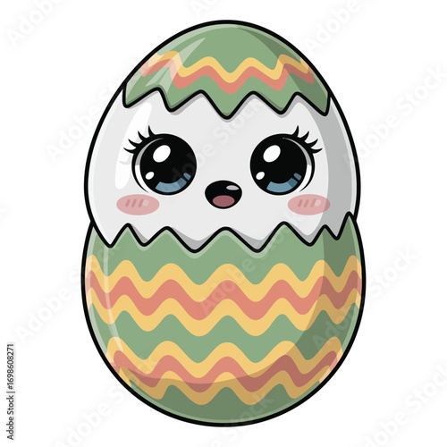 Adorable Easter Egg with Molar Teeth in Kawaii Style with Easter Eggs.