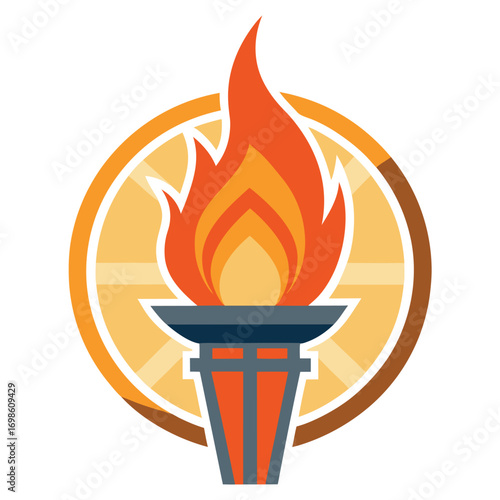 Stylized torch with flames isolated on white background