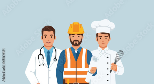 Diverse Professions Doctor, Engineer, and Chef illustration