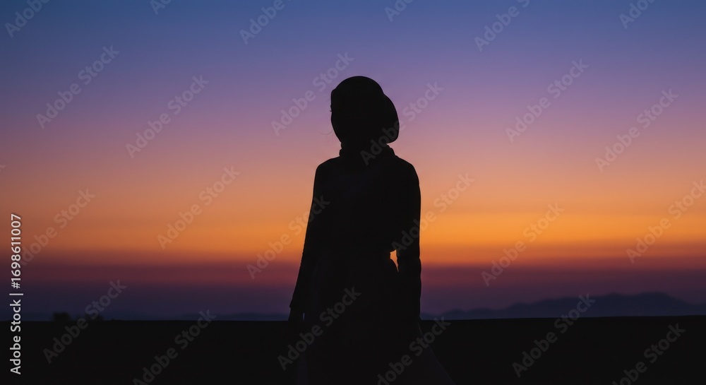 Fototapeta premium Silhouette person sunset sky