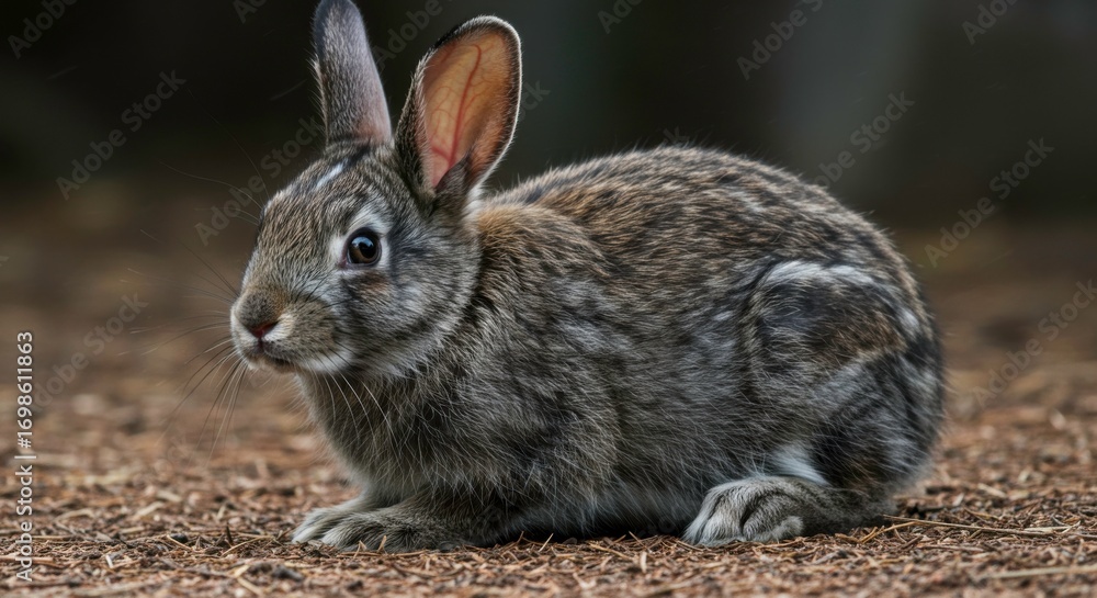 Fototapeta premium Close-up portrait of a charming wild rabbit, featuring its soft fur and adorable features looking