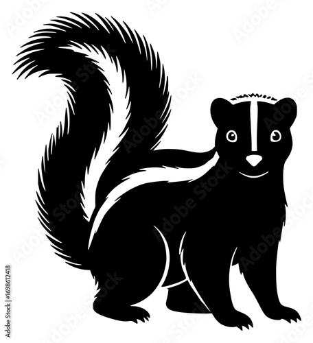 Cute black and white striped skunk illustration