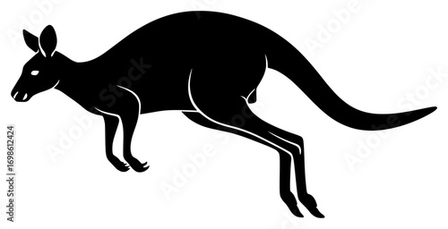 Silhouette of a jumping kangaroo, black color isolated on white background