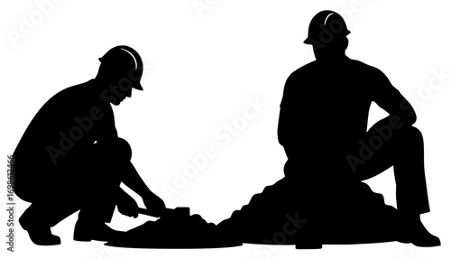 Silhouettes of Construction Workers with Hard Hats