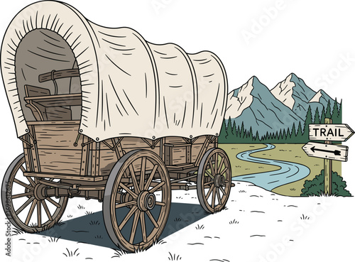 Pioneer Journey Covered Wagon with Landscape Symbols