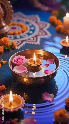 Diwali candles floating on water 