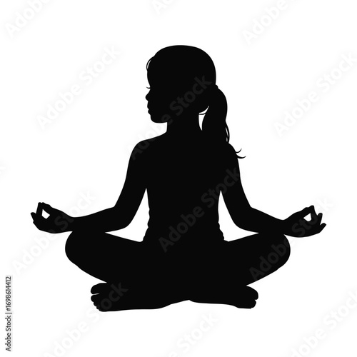 Silhouette of a Young Girl Meditating Calmly in Lotus Position