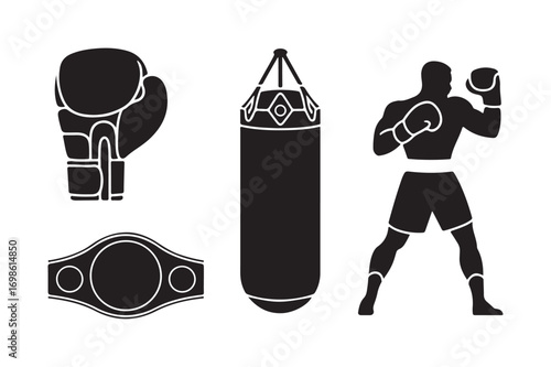 Boxing equipment and fighter silhouette