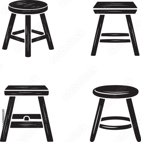 Wooden Stool Icon silhouette set vector illustration isolated on transparent background