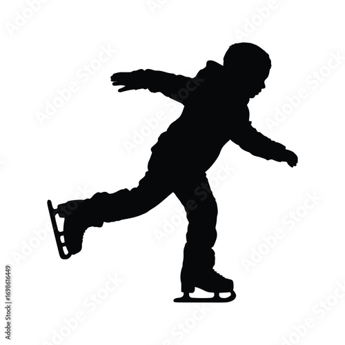 Silhouette of a Young Figure Skater Gracefully Gliding Across the Ice
