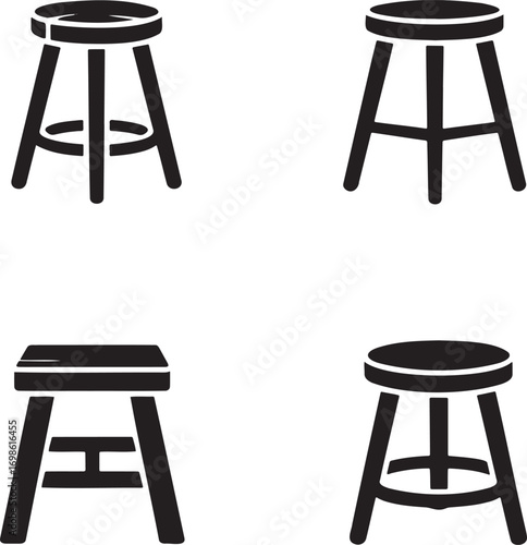 Wooden Stool Icon silhouette set vector illustration isolated on transparent background