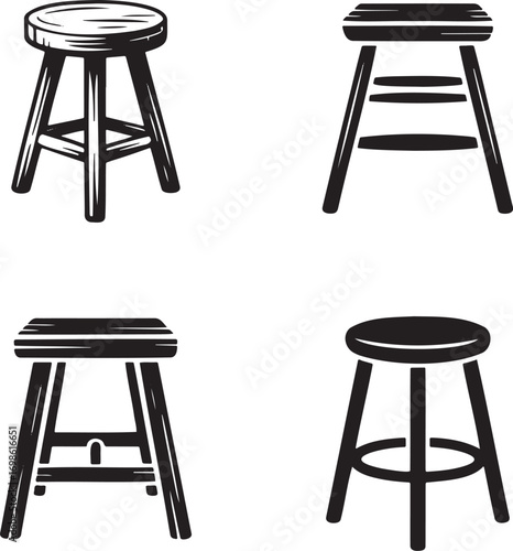 Wooden Stool Icon silhouette set vector illustration isolated on transparent background