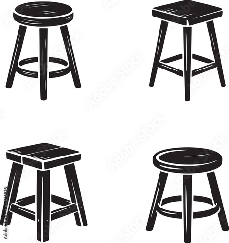 Wooden Stool Icon silhouette set vector illustration isolated on transparent background
