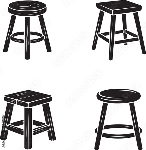Wooden Stool Icon silhouette set vector illustration isolated on transparent background