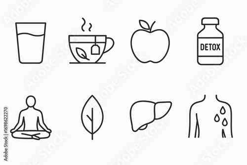 Detox and Wellness Icons Set – Line Style Health Symbols