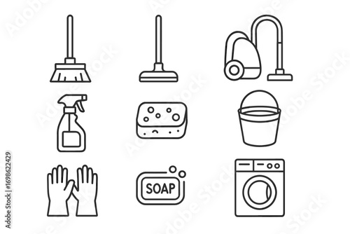 House Cleaning Line Icons Set – Hygiene and Sanitation Tools