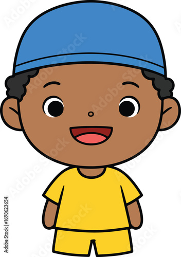 Cute Cartoon Style Full Body Dark Skinned Boy Illustration Artwork