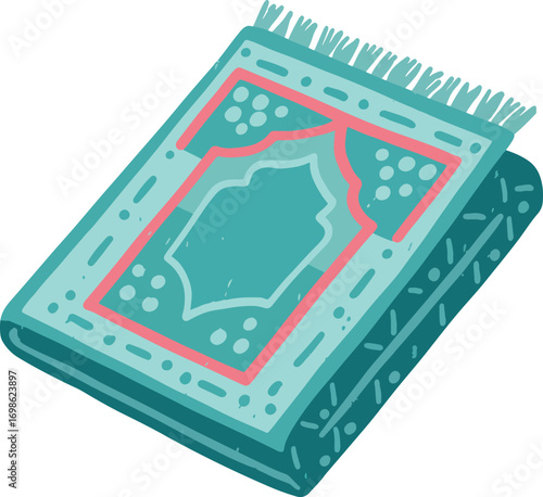 Flat Lay Textured Islamic Prayer Rug Illustration Symbol Element