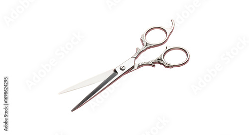 Ornate hairstyling scissors gleam on black