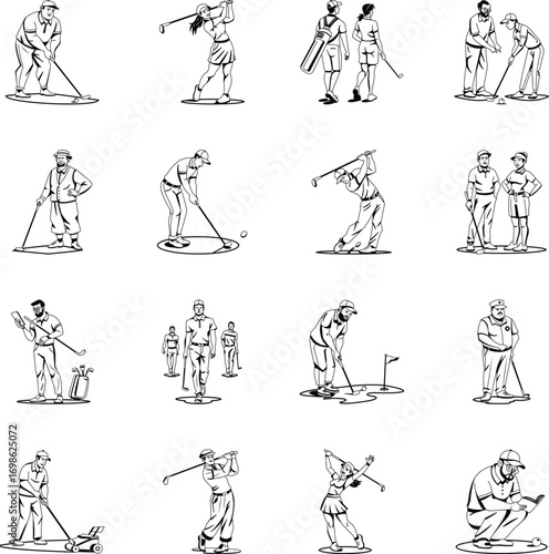Golf Sport Glyph Character Illustrations
