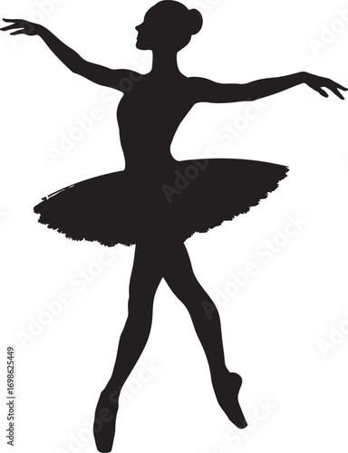 Black silhouette of a ballet dancer in a tutu white