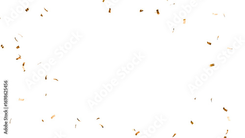 Confetti partical isolated background. 3d Rendering Transparent Confetti. 3d render of Spiral Gold confetti flying. Golden Confetti Transparent Background. Gold Confeti Failling White Background
