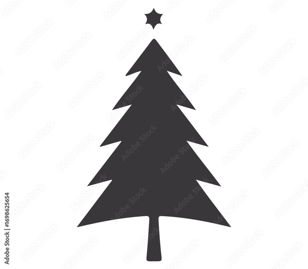 Fototapeta premium Holiday Vector Illustration of Christmas Tree Silhouette with Seasonal Decorations and Star
