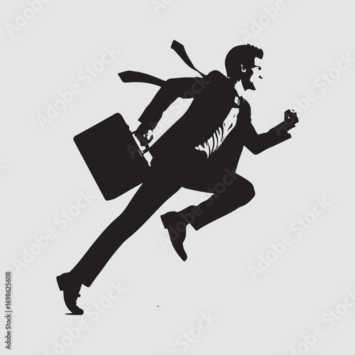 Black silhouette of a businessman running with a briefcase