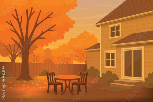 autumn atmosphere behind the house. Full Vector. NOT AI GENERATED!