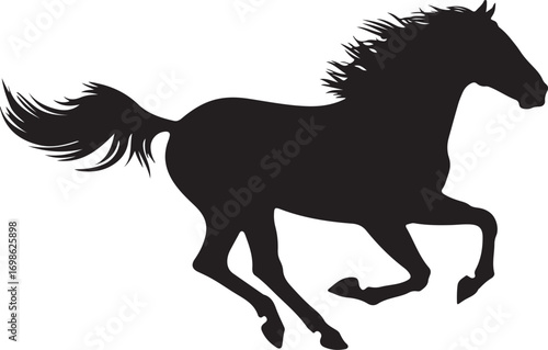Black silhouette of a galloping horse on white background