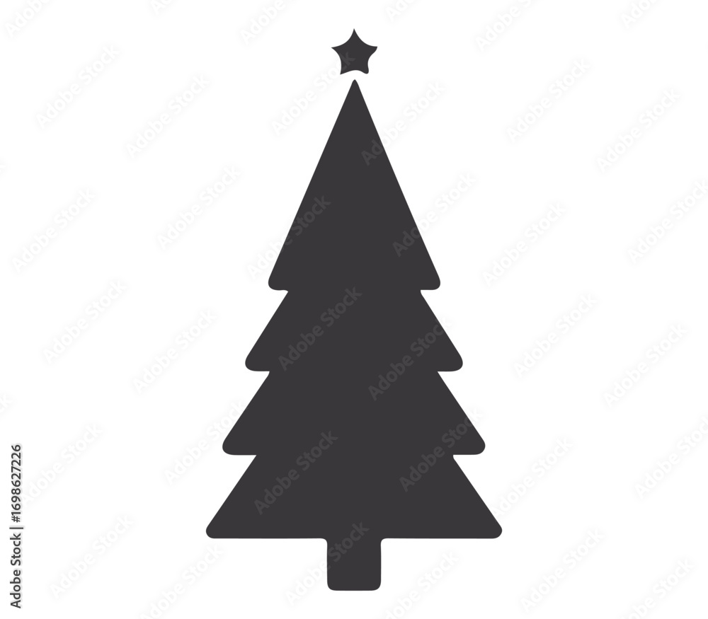 Fototapeta premium Holiday Vector Illustration of Christmas Tree Silhouette with Seasonal Decorations and Star