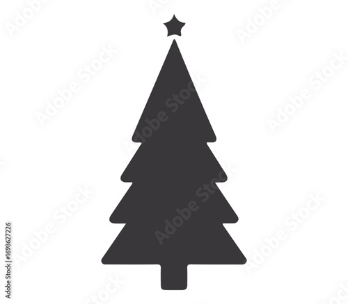 Holiday Vector Illustration of Christmas Tree Silhouette with Seasonal Decorations and Star
