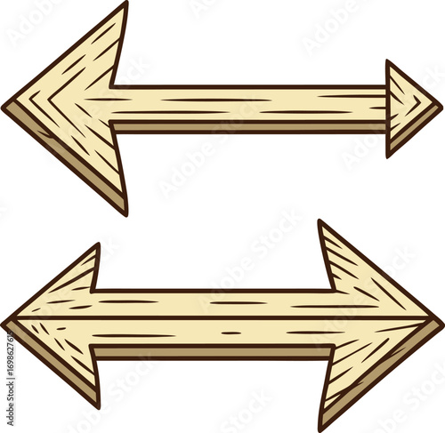 Two wooden arrows pointing in opposite directions 