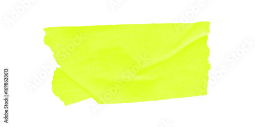 A bright torn strip of neon yellow tape clinging to the darkness full of texture with a bold stark