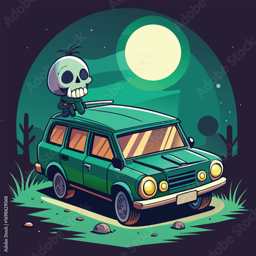 Classic dark green vintage station wagon car illustration perfect for retro automotive design projects and nostalgic themes