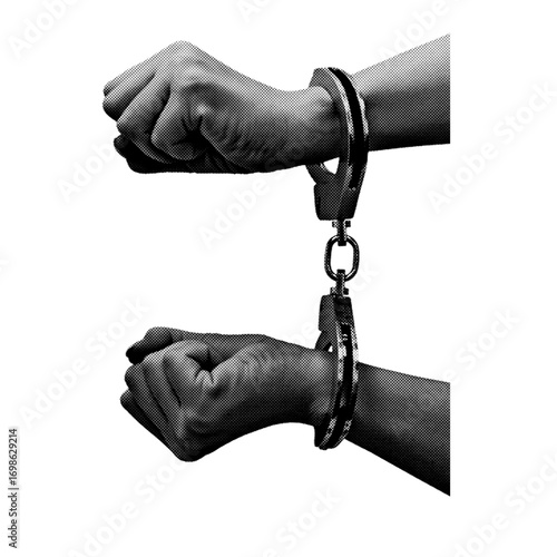 a handcuffs in retro halftone with transparent background