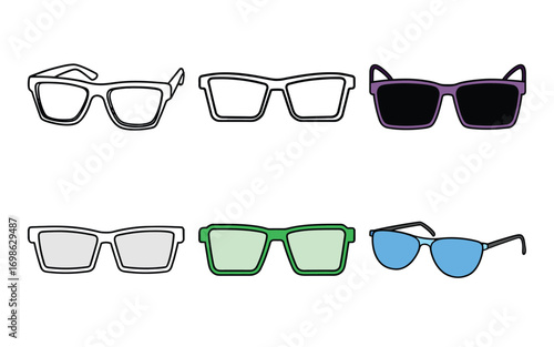 Vector art of set of six different glasses