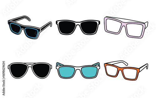 Vector art of collection of different styles of sunglasses