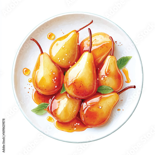 Gourmet poached pears with a sweet honey syrup glaze.
