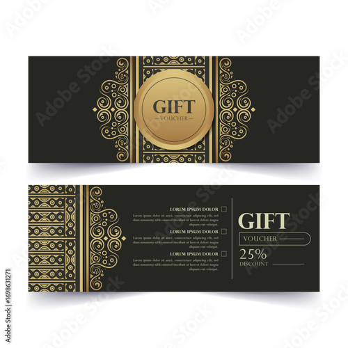Elegant Golden Pattern Gift Voucher Template for Promotion and Discount Offers