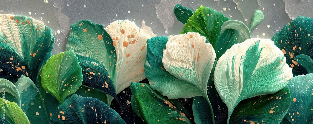 Obraz premium Abstract painting of lush green foliage with artistic textured accents