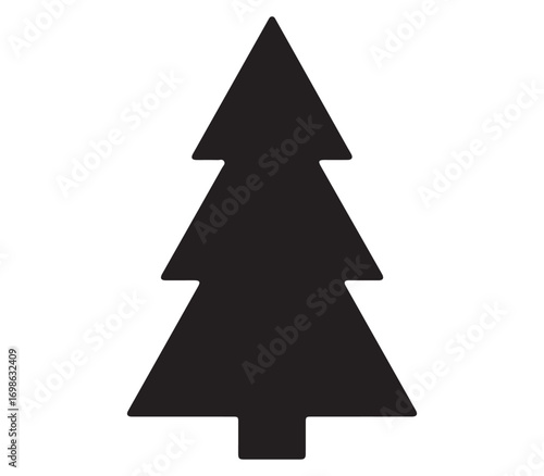 Christmas Tree Silhouette Icon Vector with Star on Top for Holiday Decoration