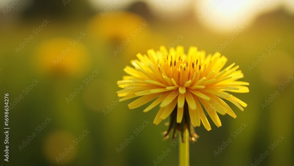 Naklejka premium Closeup of Yellow Dandelion Flower in Bloom – Macro Nature Photography