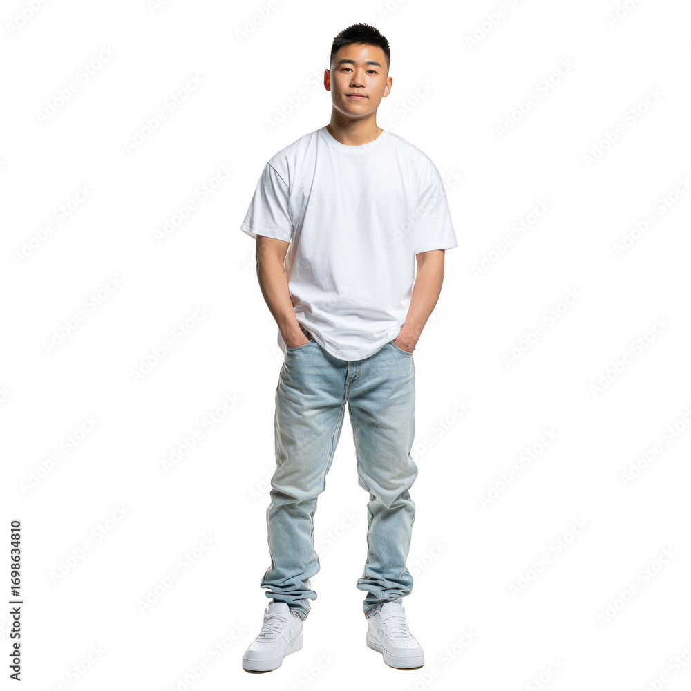 Fototapeta premium A young man in a white shirt