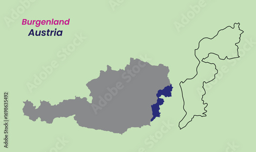 Map of Austria, Map of Austria states Vector Illustration, Burgenland, Carinthia, Lower Austria, Upper Austria, Salzburg, Styria, Tyrol (Tirol), Vorarlberg, Vienna.
