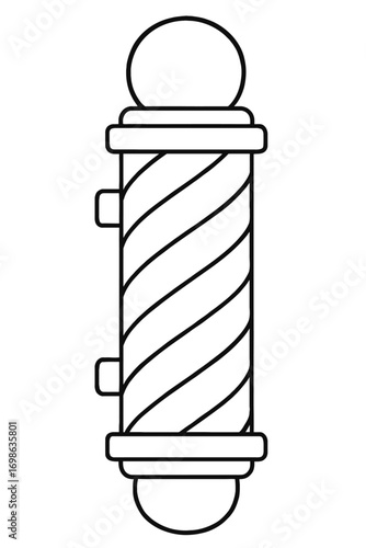 Classic barber pole outline vector illustration. This iconic black and white line art features the traditional spiraling stripe and rounded caps, symbolizing men's grooming, barbershops, and hair salo