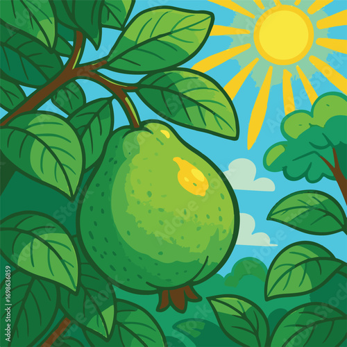 cartoon image of guava fruit on a tree